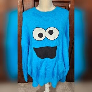 Plush cookie monster oversized sweater